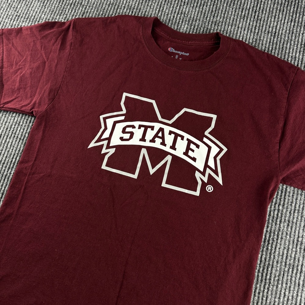 Champion Mississippi State Bulldogs MSU T-Shirt Mens Medium Maroon Short Sleeve